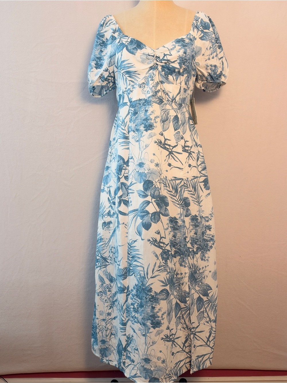 Blue Floral Puff-Sleeve Maxi Dress - Women